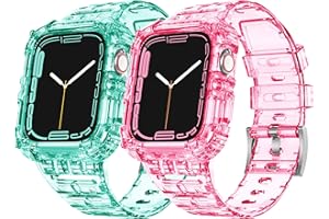 ABELTA Compatible with Clear Apple Watch Band 38mm 40mm 41mm 42mm 44mm 45mm with Protective Case,Shockproof Strap for iwatch Bands Series 8 7 6 5 4 3 2 1