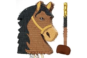 WERNNSAI Horse Pinata - Horsehead Pinata with Blindfold and Stick for Farm Animal Horse Party Decoration Cowboy Birthday Cele