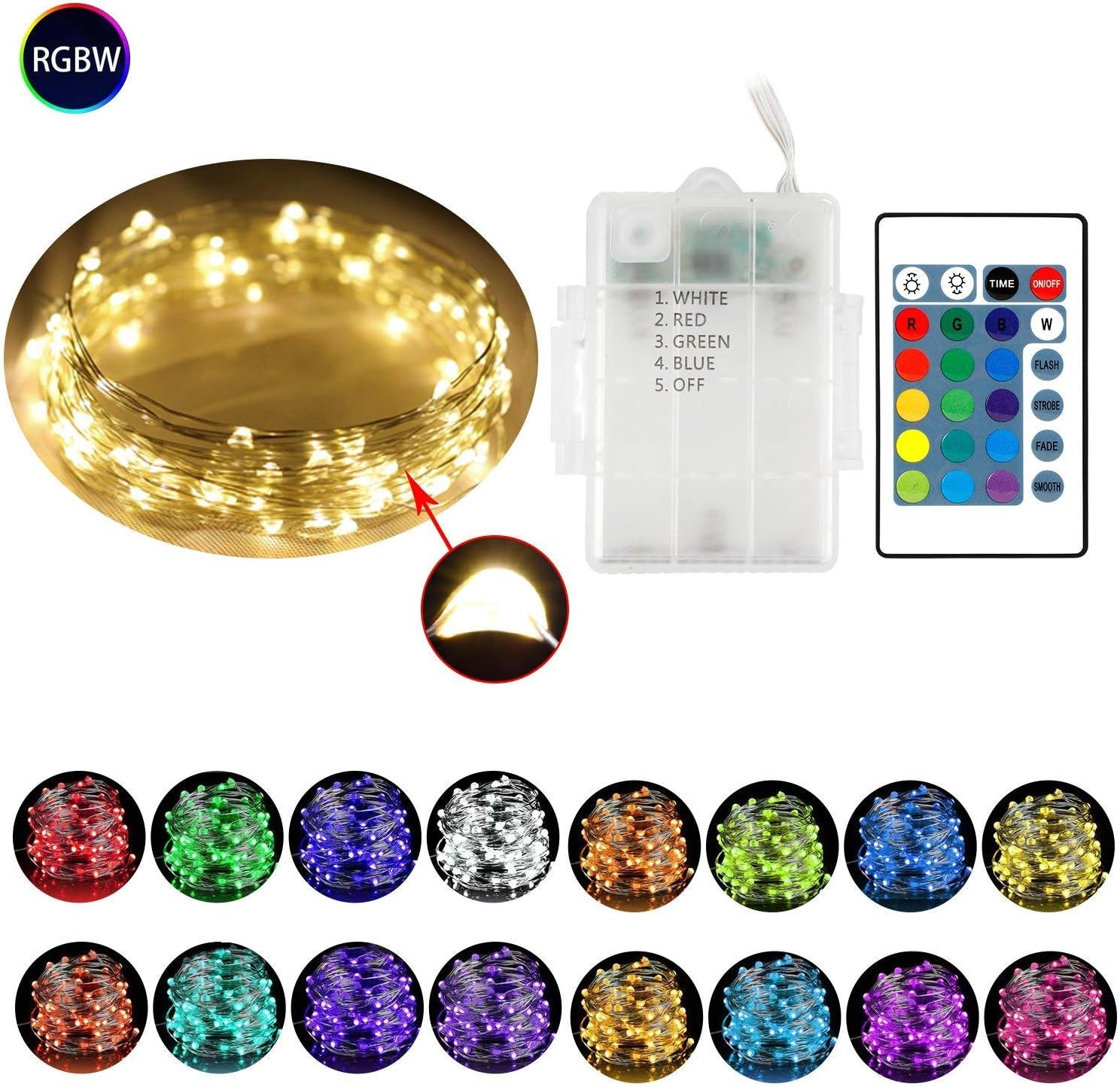 Battery Powered Fairy Lights, MojiDecor Fairy Lights 10m 100Leds 16 Colors RGB with Remote Control and Timer Outside Fairy Lights for Christmas Tree Indoor Lights Christmas Window Lights Indoor