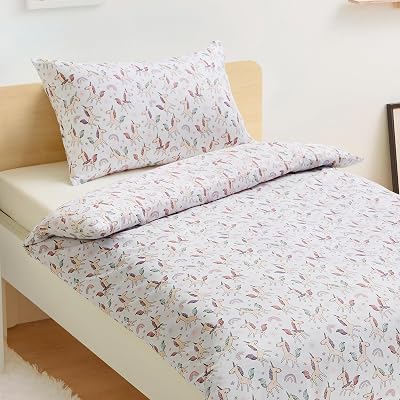 Amazon Basics Reversible Microfibre Cot Bed Duvet Cover Set Unicorn Rainbow 100