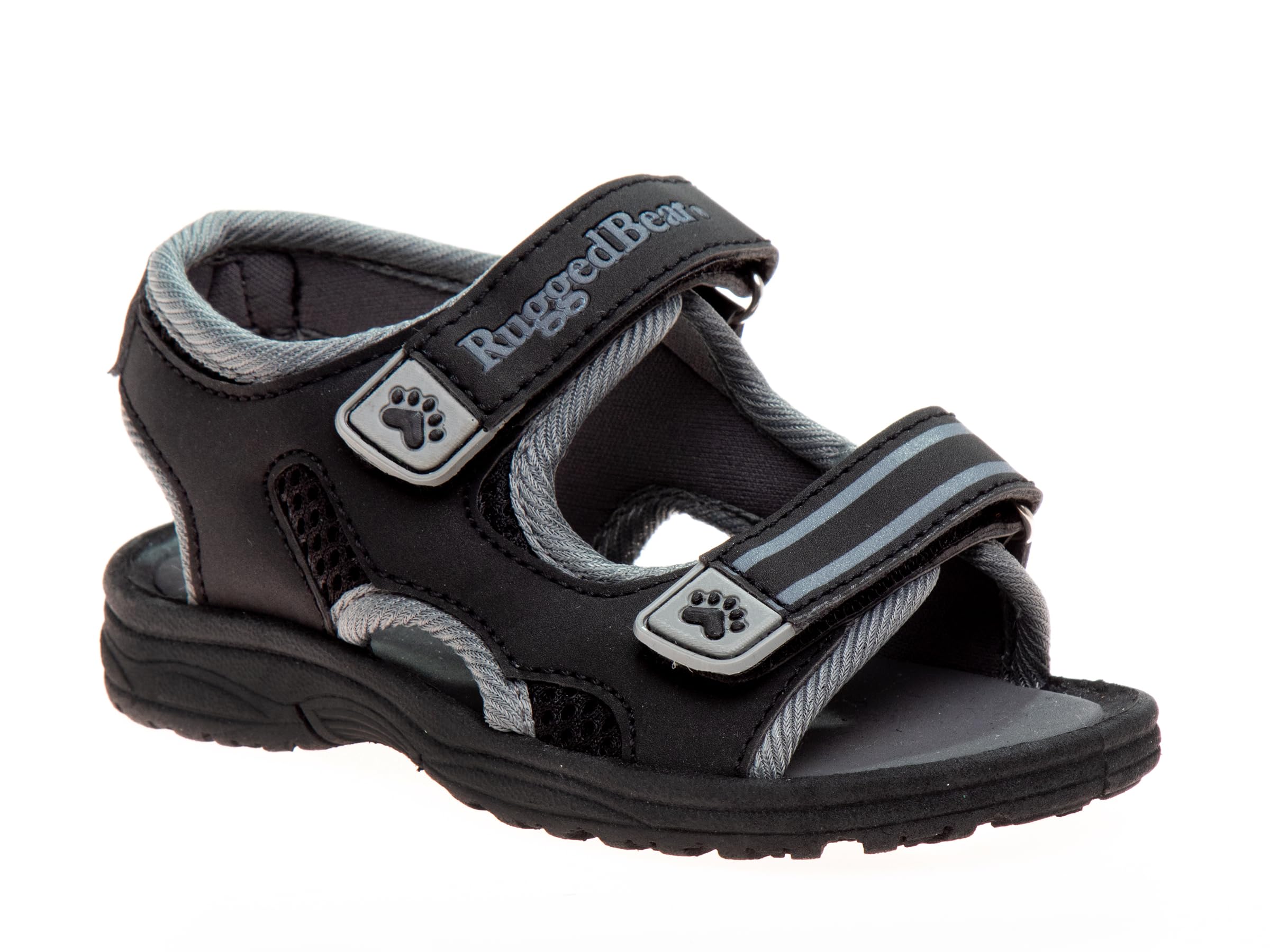 Rugged Bear Kids Boys Girls Open-Toe Outdoor Sport Water Sandals – beach pool slide adjustable strap shoes athletic summer, Black Cloud Grey (3 Medium, Big Kid)