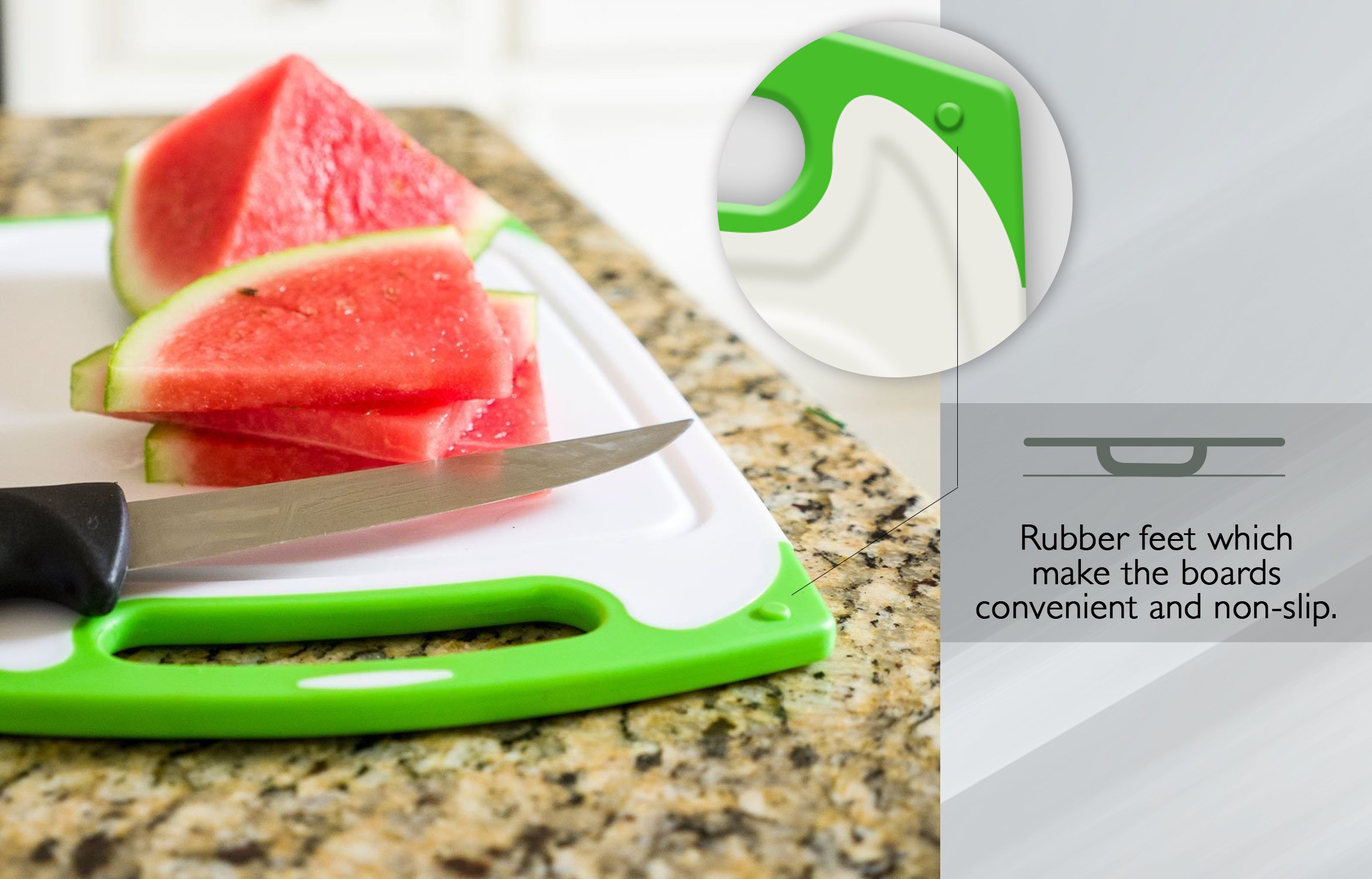 Dutis 3Piece Dishwasher Safe Plastic Cutting Board Set with NonSlip