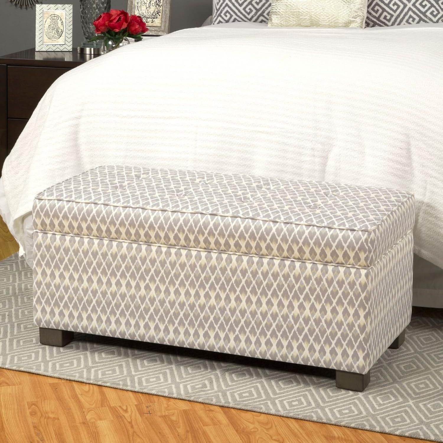 HomePop Upholstered Large Rectangle Storage Bench, Gray Diamond: Kitchen & Dining