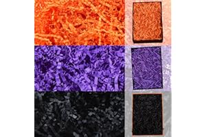 Gloreyan 3 Colors Halloween Crinkle Cut Paper Shred, Black Orange Purple Raffia Paper Sherd Filler Grass for Gift Wrapping Basket Filling Birthdays Weddings Party Supply（10.6 oz）