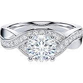 THELANDA Genuine Moissanite or Simulated Diamond Infinite Love Twisted Wrapped 1CT Promise Engagement Bridal Ring For Her