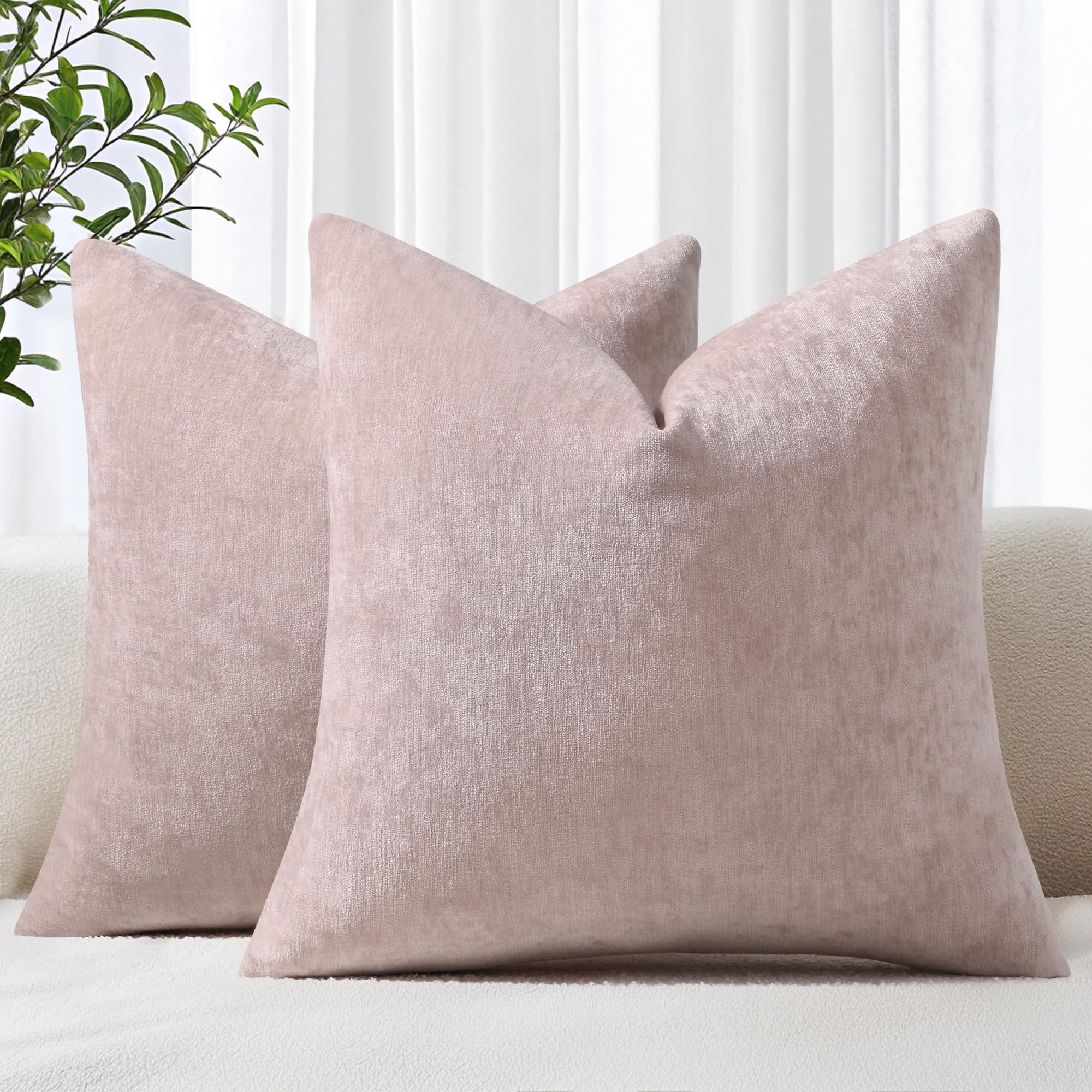 Photo 1 of decorUhome Chenille Blush Pink Throw Pillow Covers 26x26 Inch Set of 2, Decorative Soft Couch Pillow Covers Solid Dyed Accent Farmhouse Neutral Square Pillow Cases for Sofa Bed Living Room
