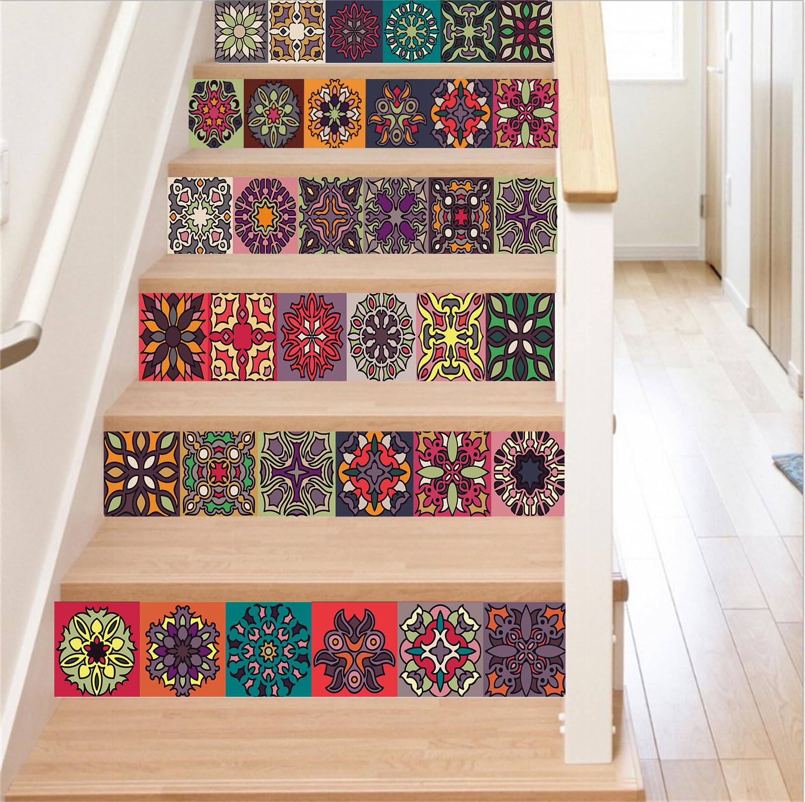 FLFK Traditional Mexican Talavera Tile Stair Sticker 3D Waterproof Wallpaper Home Decorations 100CMx18CMx6pieces