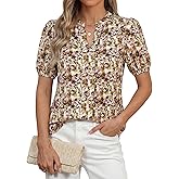 BTFBM Womens Tops 2026 Spring Casual Loose Puff Sleeve V Neck Floral Satin Work Blouse Dressy T Shirts Silk Tunics