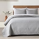 HORIMOTE HOME Grey Queen Size Quilt Set - Soft Microfiber Bedspread with 2 Shams, Lightweight & All-Season Geometric Coverlet for Cozy Bedding