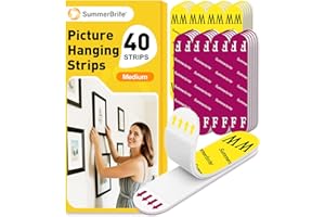 SUMMERBRITE Picture Hanging Strips Heavy Duty, Damage Free Picture Hangers for Walls without Nails/Tools, Wall Sticky Hook and Loop Adhesive Strips Kit for Poster, Home, Office, 40 Strips/20Pairs-Medium