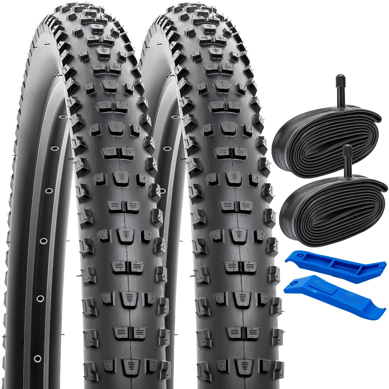 YunSCM 2-PCS 27.5" Bike Tyres 27.5x2.25 Tires 57-584 and 27.5" Heavy Duty Bike Tubes Schrader Valve, Compatible with Mountain/Off Road Bike 27.5x2.20 27.5x2.25 27.5x2.30 Bicycle Tires and Tubes