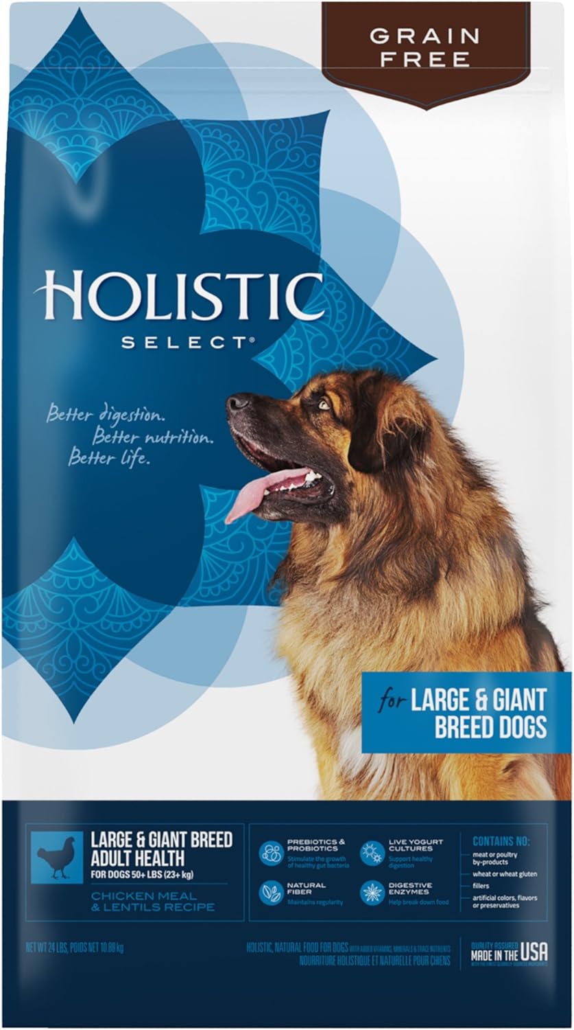 Holistic Select Natural Dry Dog Food Grain Free Large & Giant Breed Adult Chicken Meal & Lentil