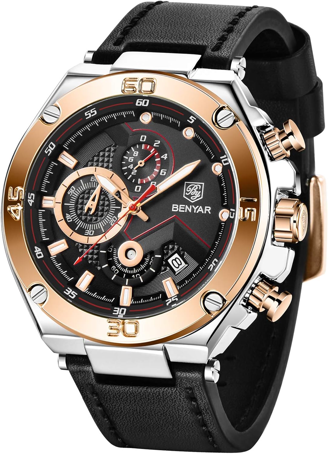 BENYAR Men's Chronograph, Leather Strap, Business Casual Men's
