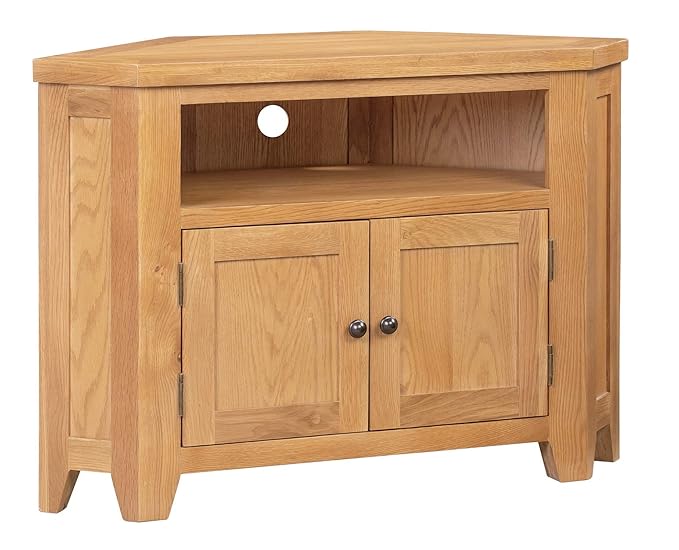 Hallowood Cotswold 2 Door Corner TV Stand Light Oak Finish Media