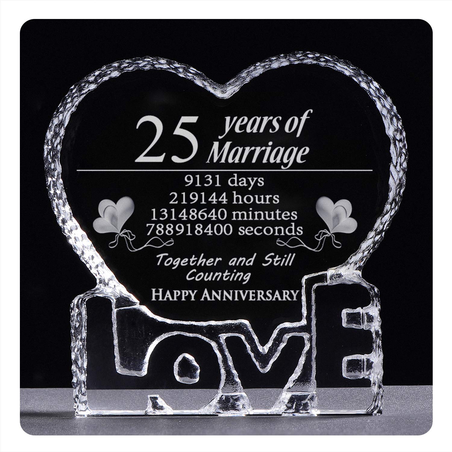 25th Silver Wedding Anniversary Romantic Gifts for Wife Couple Husband 25 Year Marriage Crystal Present for Her Him Paperweight Keepsake (25 Years)