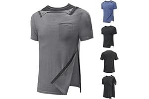 HJINGSUN Men's Post Shoulder Surgery Shirts Recovery Crew Neck Short Sleeve Comfy Tshirts Full Open Side Snap Tee with Pocket