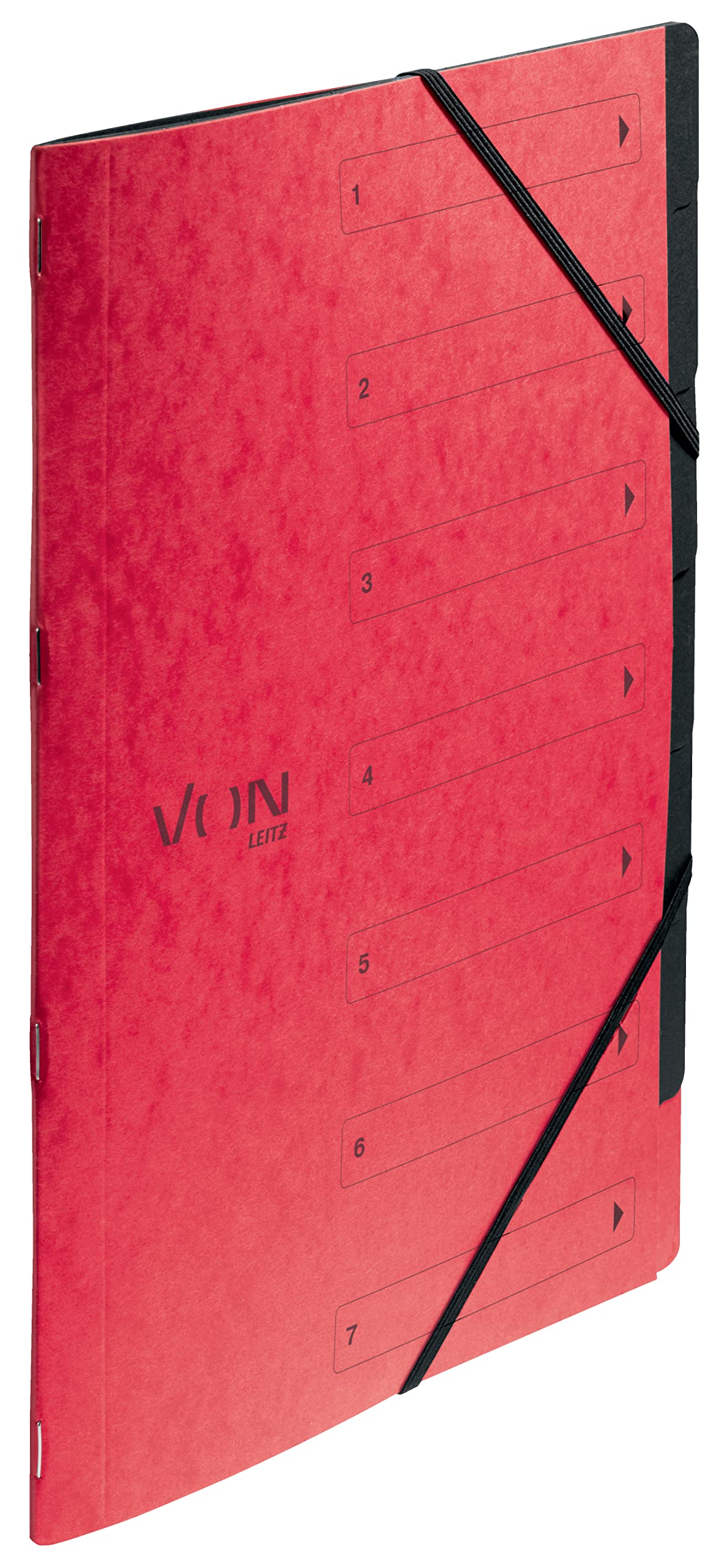 VON Leitz 30140025 Pack of 5 A4 Folder with 6 Compartments, Cardboard, Project Folder, by Leitz Leitz, with Tabs and Elastic Closure, for School, Study & Home, Red