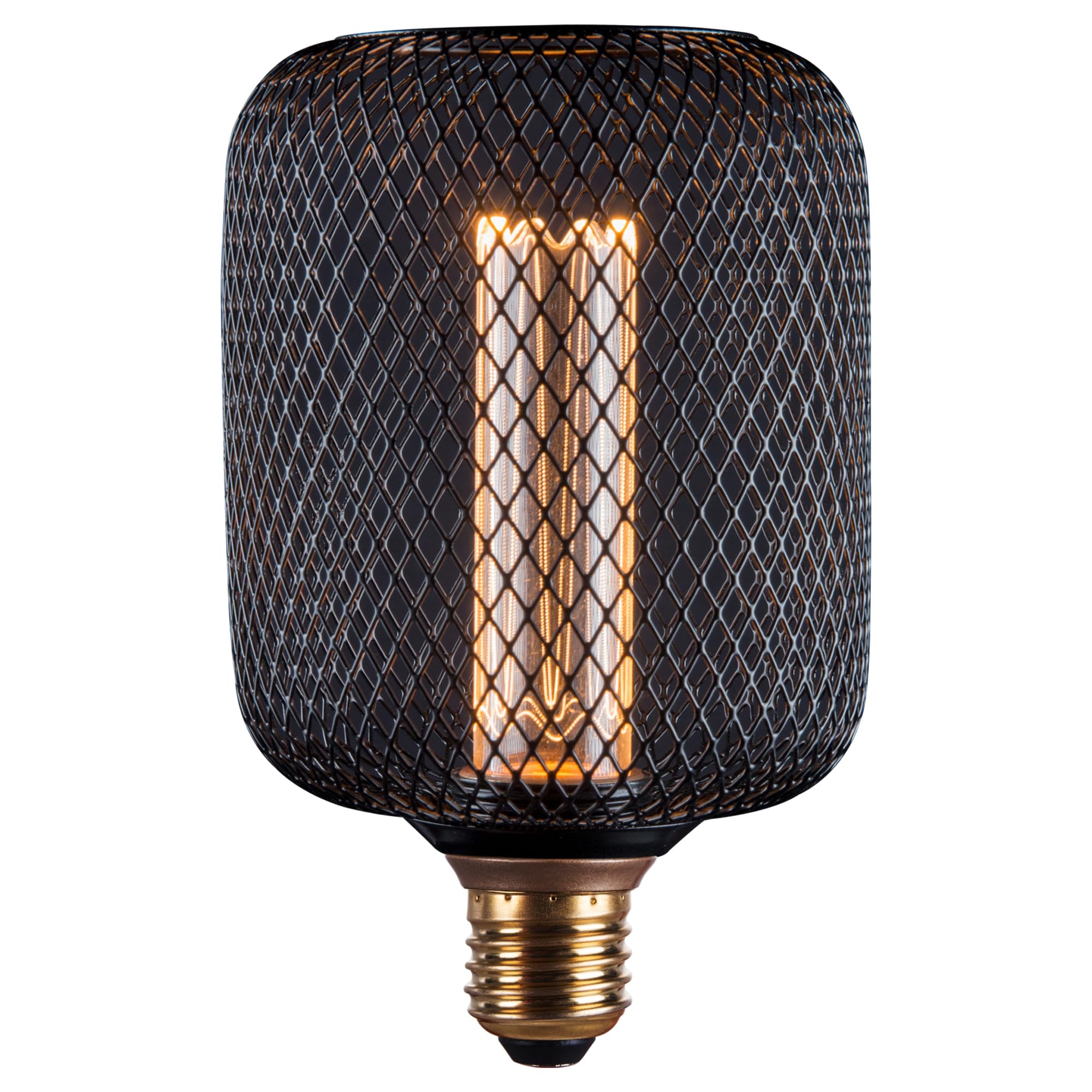 Harper Living LED E27 Metal Cage Lamp, Dimmable Industrial Clamp-On Light 1800K - Table, Ceiling, or Pendant Light Fixture (Cylinder)