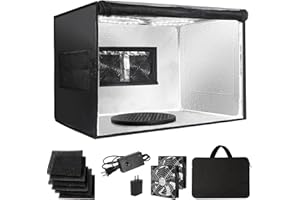 MIZHAO Airbrush Spray Booth Portabe - with LED Lights Turntable & Dual Exhaust Fans – Foldable Airbrush Paint Booth for Makeup, Art Painting, Model 16.5 in