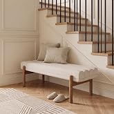 EALSON 47 Inch Entryway Bench Fabric Upholstered End of Bed Bench Modern Bedroom Bench with Cylindrical Cushion and Solid Wood Frame Comfy Chenille Long Ottoman Bench for Bedroom Living Room, Beige
