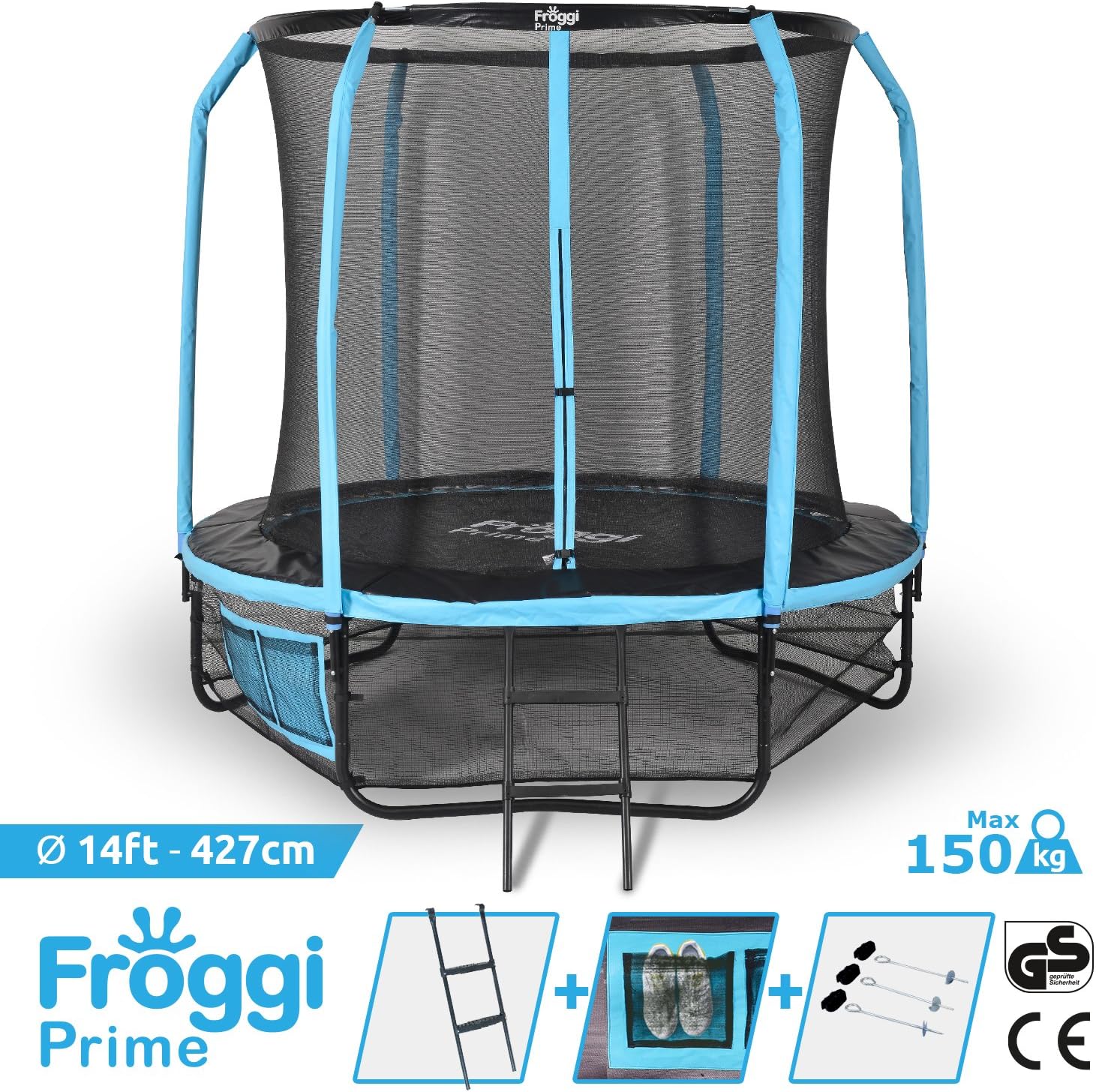 FROGGI OUTDOOR TRAMPOLINE PRIME 427CM 14FT CE & GS STANDARDS 5 YEARS WARRANTY