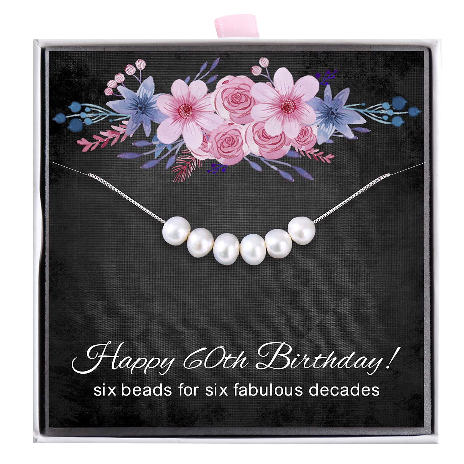 ALoveSoul 60th Birthday Gifts for Women - 925 Sterling Silver Necklace, 6 Pearls Necklace Gift for Her, Birthday Gift Ideas for Women