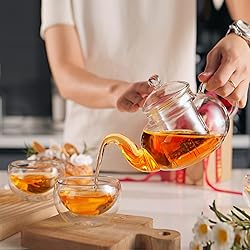CNGLASS Glass Teapot Set,20oz Clear Tea Pot with 4