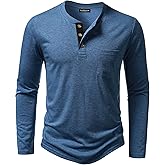 LucMatton Men's Lightweight Henley Shirt Casual Stretch Slim Fit Long Sleeve T-Shirt with Pocket