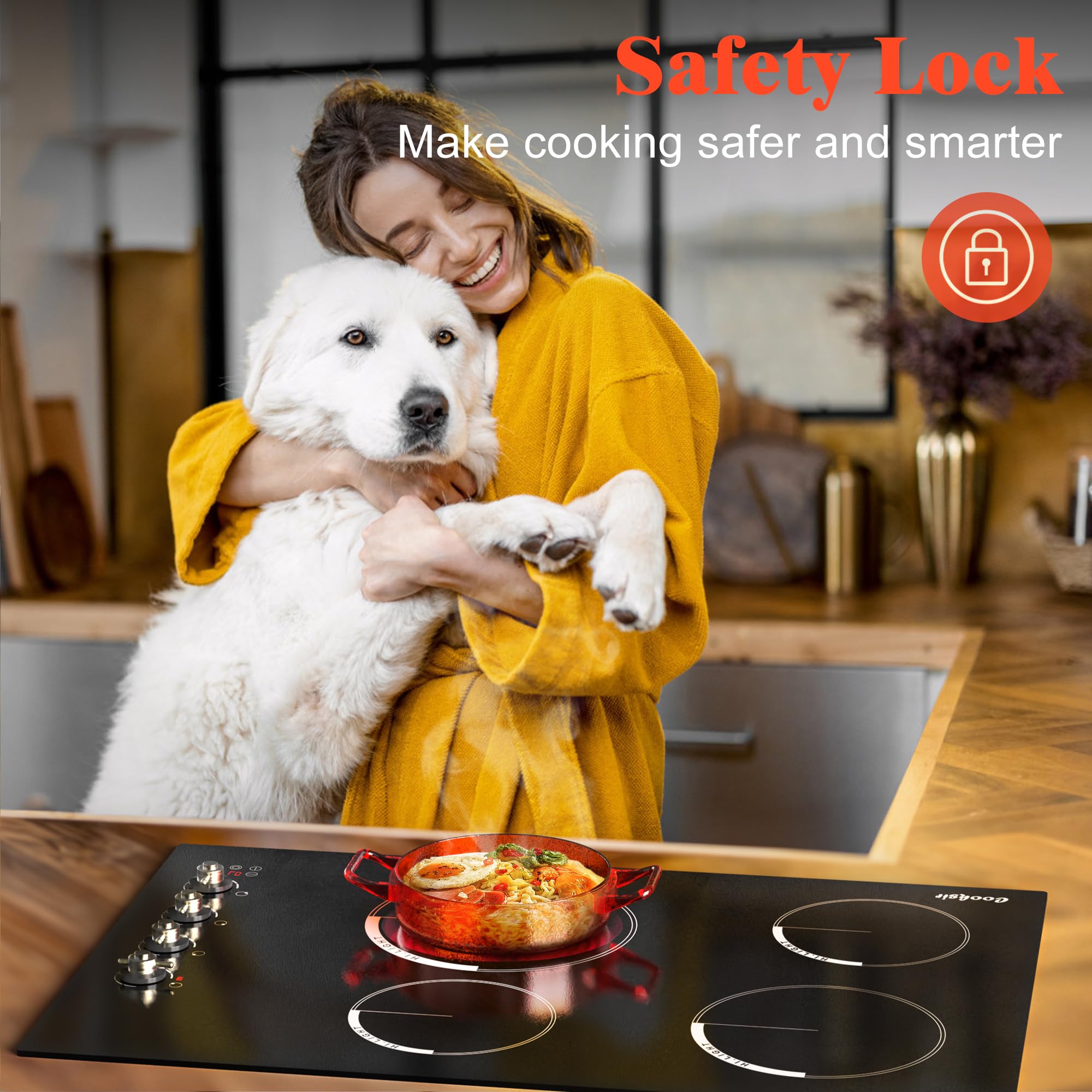 Cooksir 30 Inch Electric Cooktop - 4 Burner Built-in Glass Ceramic Stove Top 6700W, 240V Electric Cooktop Touch and Knob Control, Child Lock, Dual Ring, 99 Mins Timer, 220V Hard Wire(No Plug)