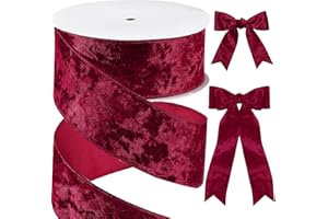 Yungyan 2.5" x 30 Yards Burgundy Crushed Christmas Velvet Ribbon, Wired Christmas Ribbon for Xmas Tree Topper Decor, Bows Making, Gift Wrapping, Garlands, Wreaths, Crafts, Outdoor Party Decor