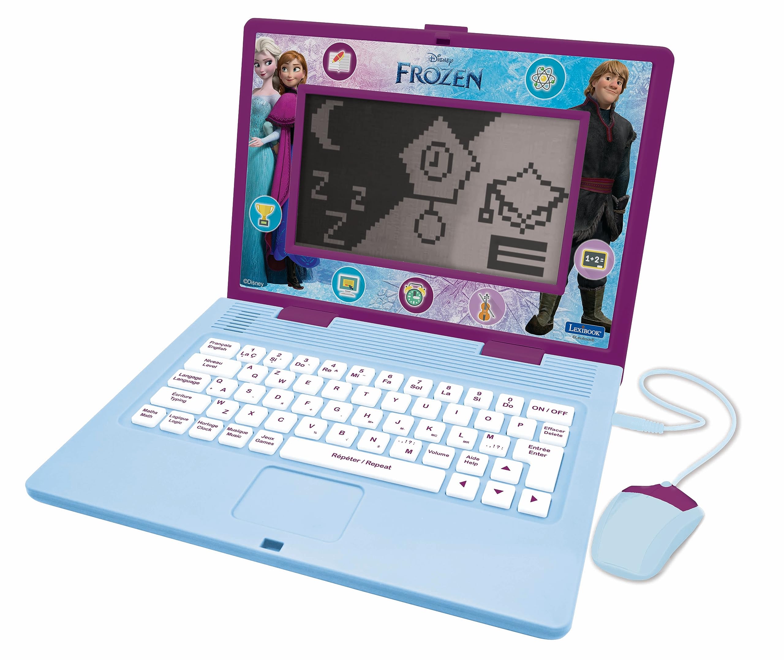 LEXIBOOK, Frozen, Bilingual and Educational Laptop French/English, Toy for Children, 170 Activities to Learn, Play Games and Music, Large Screen, Purple/blue, JC599FZi1