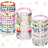 Ecally 44 Pcs Friendship Bracelet Heishi Surfer Clay Bead Set Preppy Bracelet Stackable Beach Boho Y2k Cute Jewelry for Women