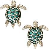 Sea Turtle Brooch Pins for Women - 2Pcs Crystal Rhinestones Marine Animals as Lovely Sea Animal Lapel Pins with Gold Tone - Great for Wife,Sisters, Friends,Daily Wear or Dating