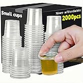Cynohesta 200 pcs Mini Plastic Shot Glasses Disposable Small Cups，Clear Communion Cup for Sample Tasting,Little 1oz-1.5-2-3 Ounce Mouthwash Cups Tiny (200, 0.75OZ)
