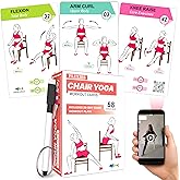 Flexies Chair Yoga Workout Cards with video Instructions – 58 Seated Exercise Cards for Strength, Flexibility & Weight Loss | Includes Postures, Instructions & Breathing Tips | Free Ring & Dry-Erase Marker to Customize 28 Day Chair Workout Chart