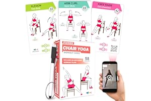 Flexies Chair Yoga Workout Cards – 58 Seated Exercise Cards for Strength, Flexibility & Weight Loss | Includes Postures, Inst