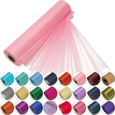 Trimming Shop Organza Roll Snow Sheer Glitter 25m x 29cm Pink