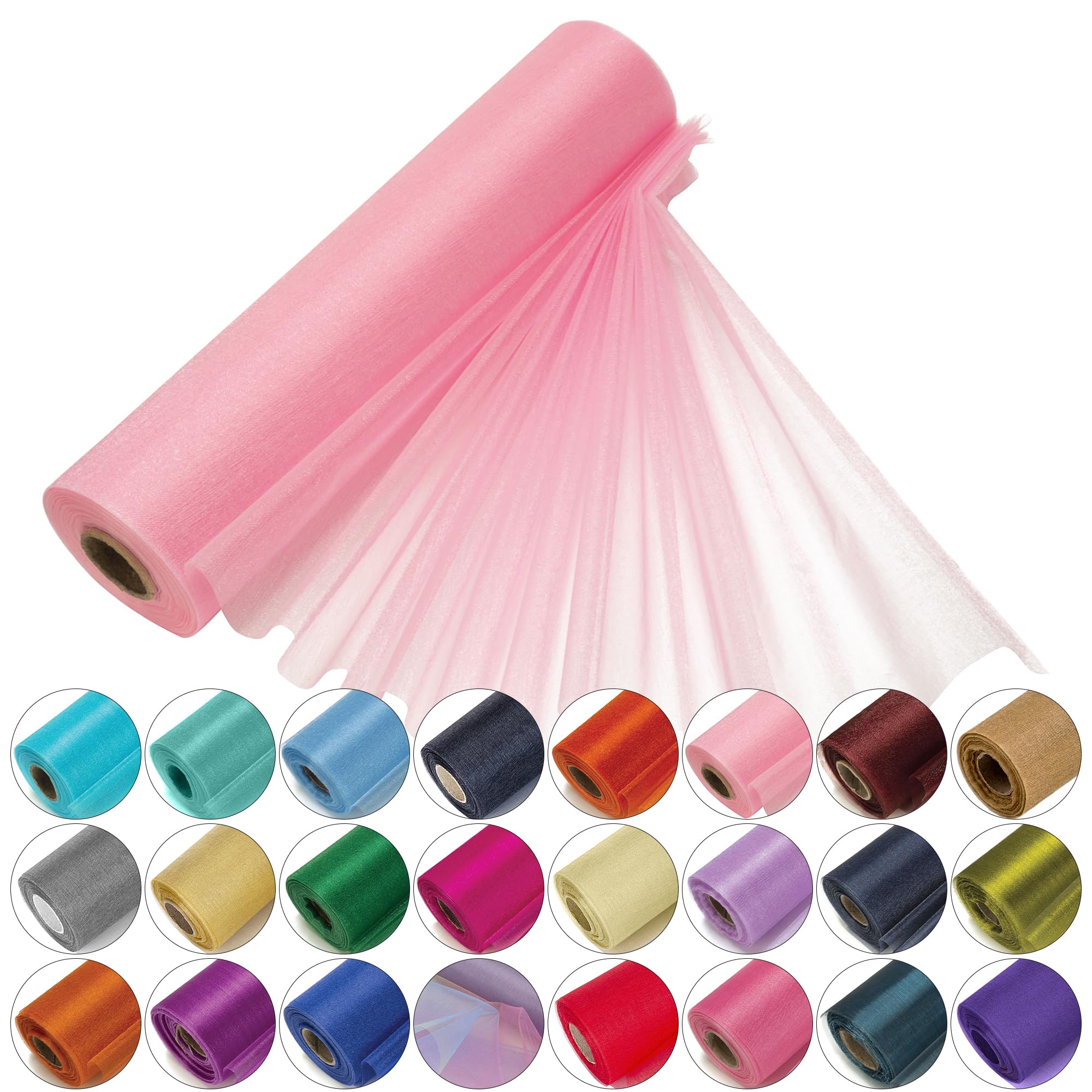 Trimming Shop Organza Roll Snow Sheer Glitter Fabric 25m x 29cm for Wedding Venue, Chair Bow Sash, Table Runner, Christmas Event, Party Decoration, DIY Craft Projects, Baby Pink