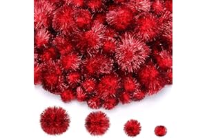 Knitgrip 150 Pcs Large Glitter Tinsel Pom Poms 2.5" 2" 1.4" 1" Christmas Pompom Balls Jumbo Sparkle Balls Cat Toys for DIY Craft Making Christmas Decorations(Red)