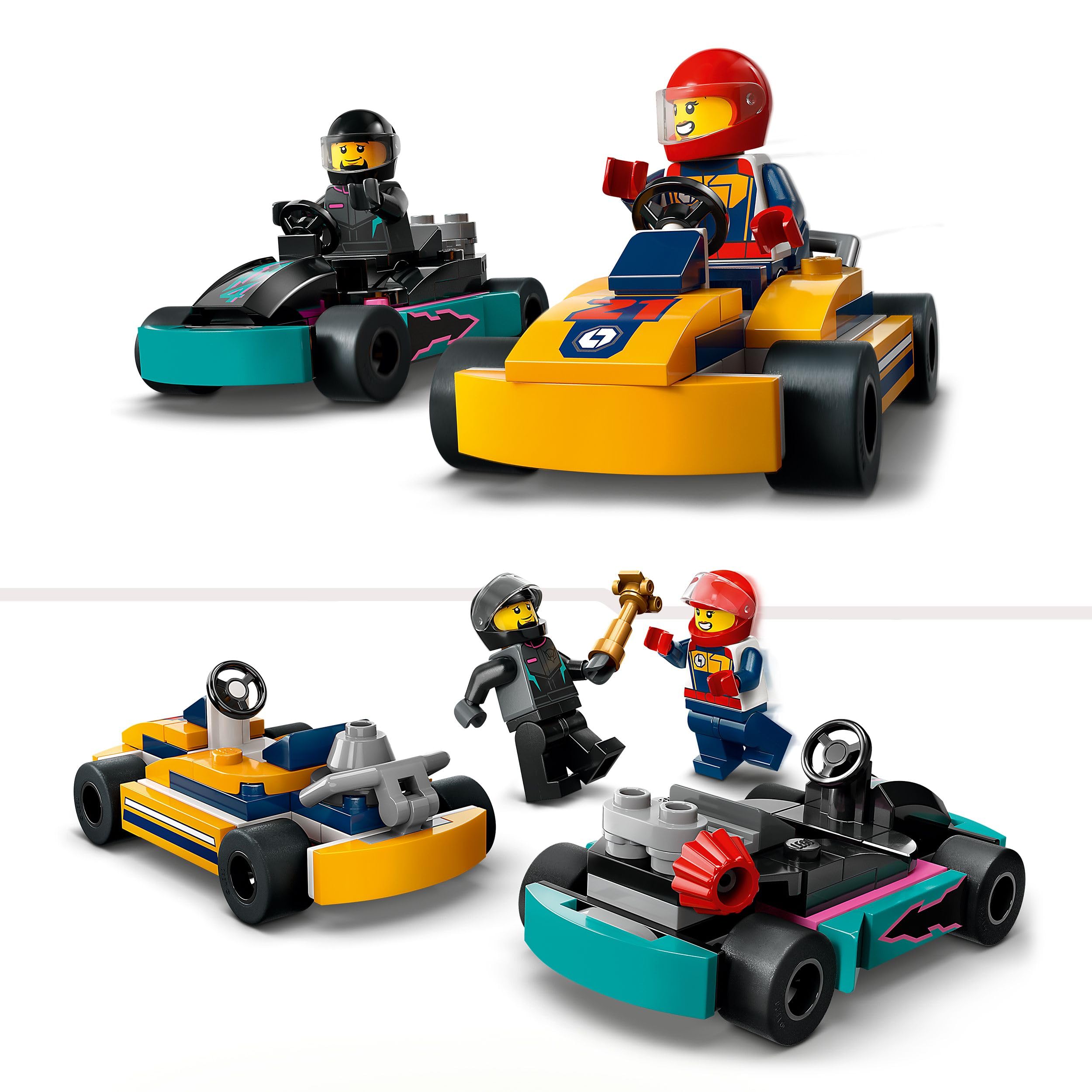 LEGO City Go-Karts mit Rennfahrern, Set mit 2 Rennfahrer-Minifiguren und Rennautos, Auto-Spielzeug ab 5 Jahren für Jungs und Mädchen, lustiges Geschenk für Kinder 60400 3