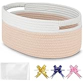 BOSROTY Small Woven Basket with Gift Bags and Ribbons, Empty Baby Gift Baskets for Kids Women Men, Shelf Storage, Small Cat Dog Pet Toy Boxes, 13”x 9”x 5.5”, Beige