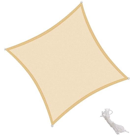 KingShade 2x2m Quadrat Wetterbeständig HDPE Sonnensegel, UV-Schutz Sonnenschutz Garten Balkon und Terrasse, Sand