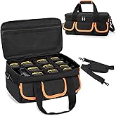 WELIDAY Storage Bag for Dewalt Battery, Tool Battery Carrying Case for Dewalt/Milwaukee/Makita 12V/20V/60V Batteries & Chargers with 11 Adjustable Dividers and Shoulder Strap (Bag Only)