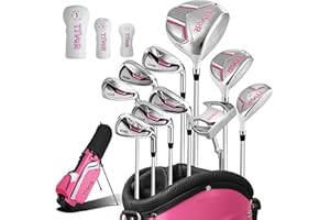 Golf Clubs Set Complete 14-Piece with Driver Fairway Hybrid Irons Putter Stand Bag & 3 Headcovers for Women Men Right Left Handed - Beginner Golf Sets Pink Black