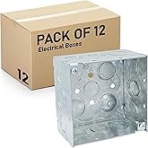 (12 Pack) 4'' Square Electrical Box, Ten 1/2'' and Six TKO Knockouts, Welded Construction, 30.3 Cu. in. Capacity, 2-1/8'' Deep, Raised Ground, Combination Screw Heads, Galvanized Steel