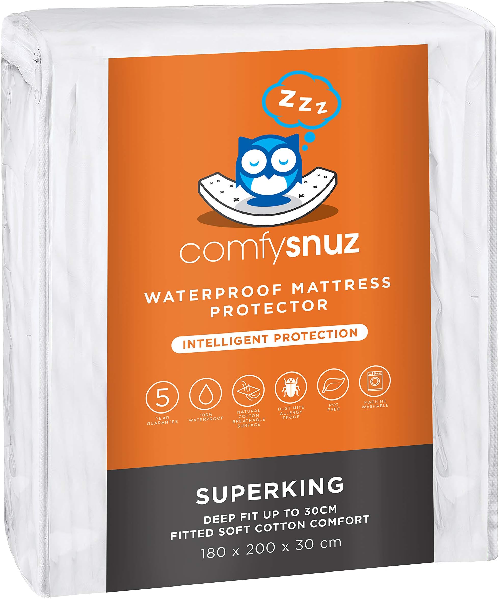 ComfySnuz 100% Waterproof Mattress Protector & 2 Free Pillow Protectors Fits Super King Mattress 180x200. Protects Against Spillages, Dust Mites | Breathable, Deep Fitting, Mattress Cover
