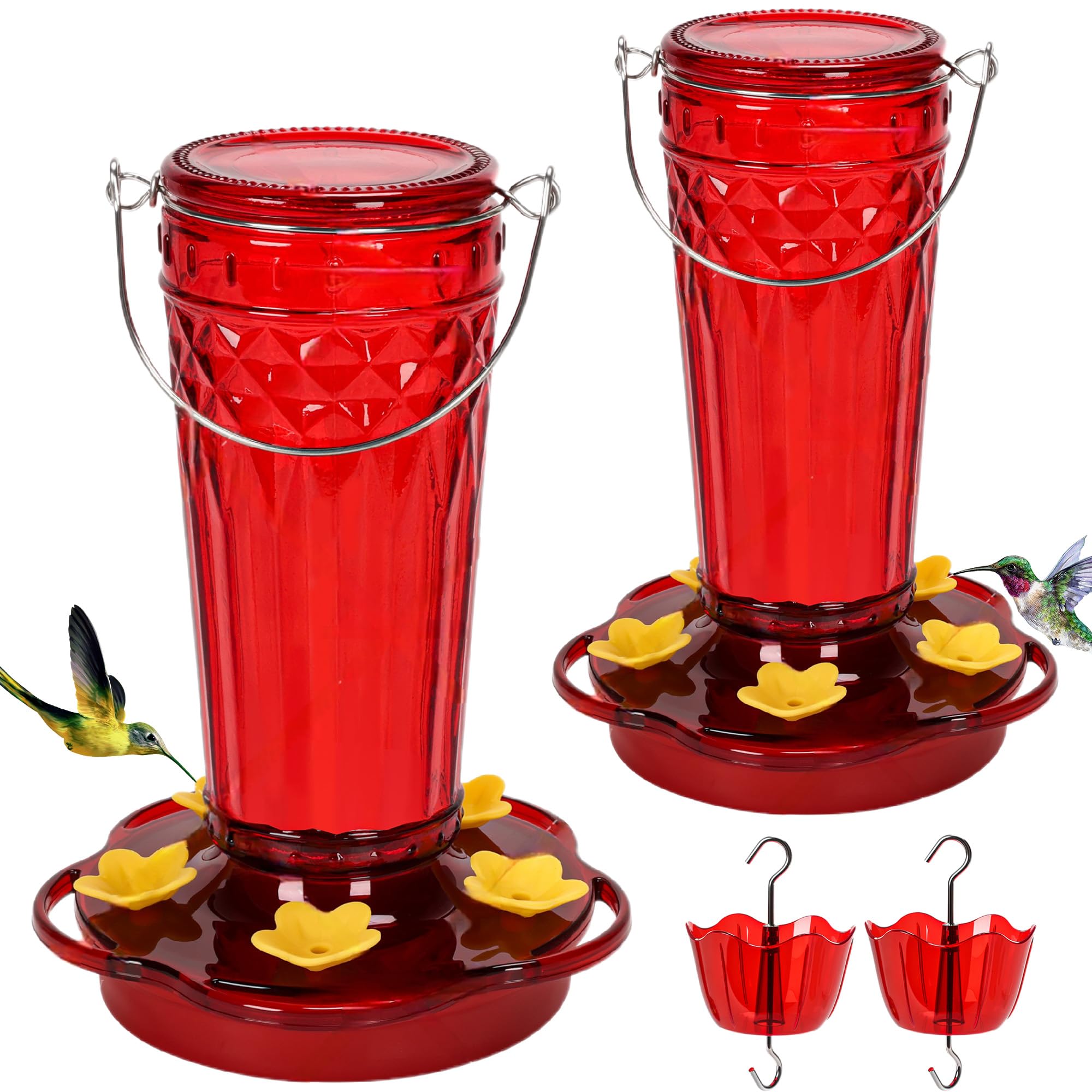Photo 1 of Zamelane Glass Hummingbird feeders for Outdoors 2pack-14Ounces?5 Feeding Ports Hummingbird Feeder,Wide Mouth for Easy Filling/Cleaning?Hanging for Garden Backyard Decor, Includes Ant Moat (Red)