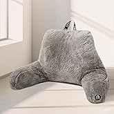 Nestl Fur Reading Pillow with Shredded Memory Foam, Stylish Back Pillow for Bed Sitting Up, Faux Fur Reading Pillows for Sitting in Bed Adult & Kids, Sit Up Back Support Pillow with Arms - Dark Grey