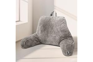 Nestl Fur Reading Pillow with Shredded Memory Foam, Stylish Back Pillow for Bed Sitting Up, Faux Fur Reading Pillows for Sitting in Bed Adult & Kids, Sit Up Back Support Pillow with Arms - Dark Grey
