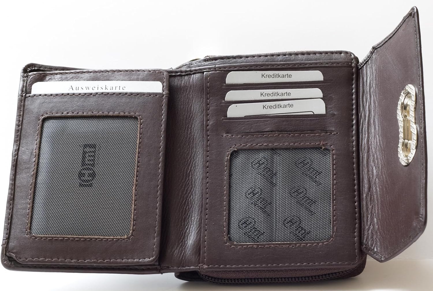 Women's Compact Sized Brown Genuine Leather Wallet HMT - Image 3